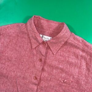 CJ Banks Women Coral Linen Blend Short Sleeve Button Up Shirt XL